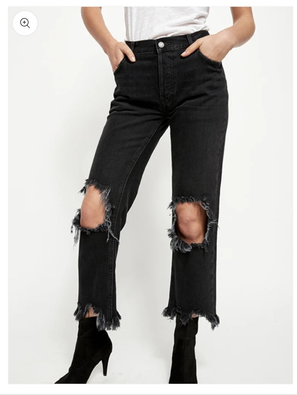 We The Free Black Distressed Straight-Leg Jeans